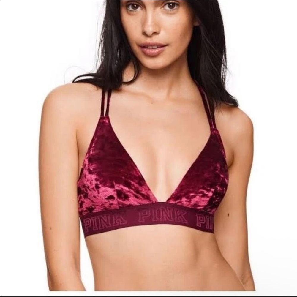 Victorias Secret‎ Pink Velvet Triangle Bralette Red Maroon Size Medium
